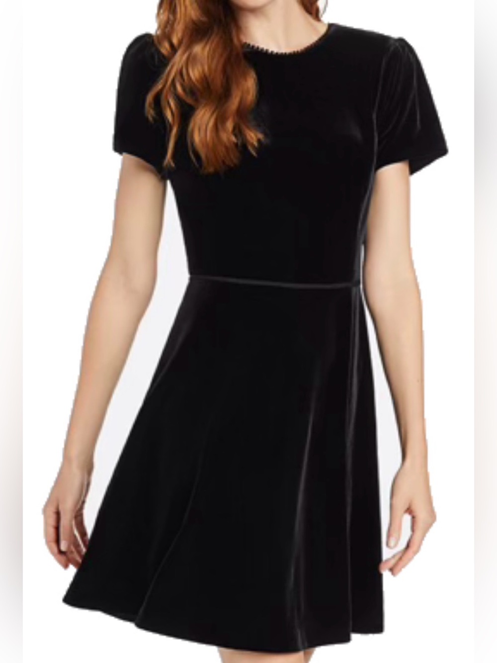 Draper James Black Velvet Short Sleeve Fit-and-Flare Dress